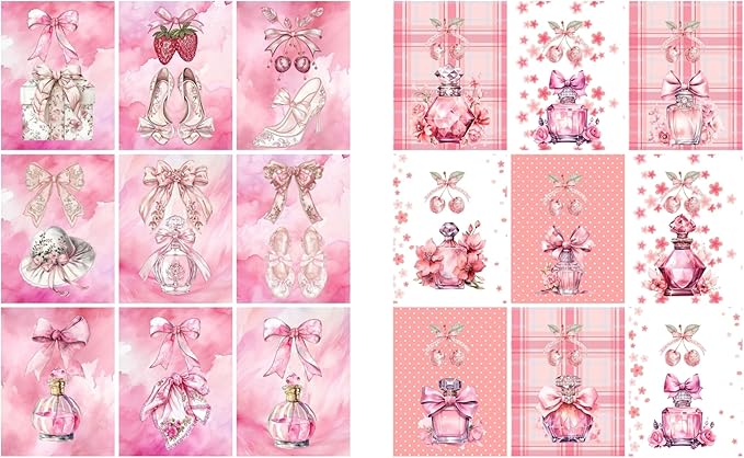 Generic Paper Moon Media: Pink Coquette Tags Scrapbook and Junk Journal Tags 8.5 x 11, 6 Sheets for Journals, Scrabpooking, Decoupage, Card Making etc., Collage Sheet Bundle, Single Sided Prints