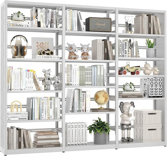 Metal 5 Tire Bookshelf, Heavy Duty Library Bookcase, Open Shelf Bookcases with Storage, 80 Inch Wide Large Book Cases for Office, School, Clinic, Commerce, Reading Room, White - Assemble Required