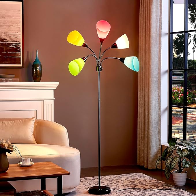Medusa Modern Decor Floor Lamp, Multi Head Adjustable Gooseneck Bright Light Lamps for Reading, Colorful Tall Standing Tree Floor Lamps for Living Room Bedroom Office Kids Classroom, Black
