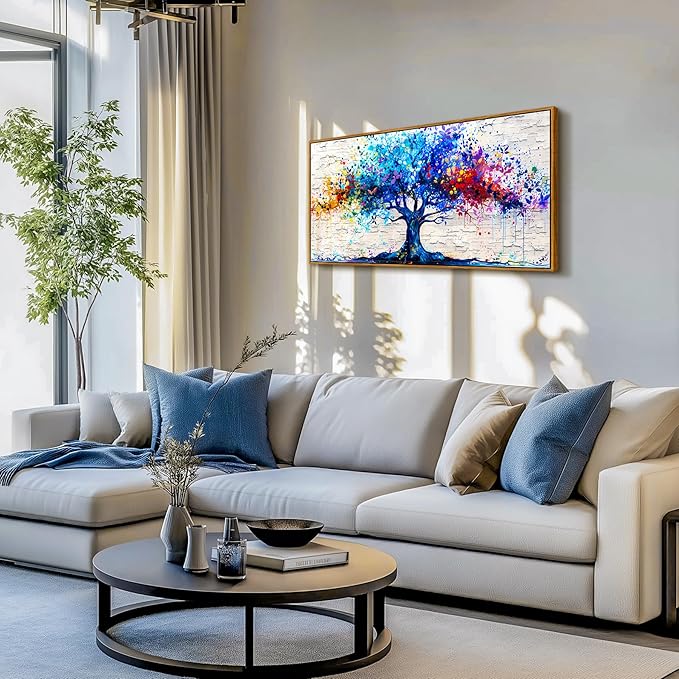 SERIMINO Tree of Life Large Framed Wall Art Prints, Colorful Tree Abstract Graffiti Canvas Painting, Nature Plant Fantasy Artwork for Walls, Modern Wall Decor Living Room Bedroom Home Office 20"X40"