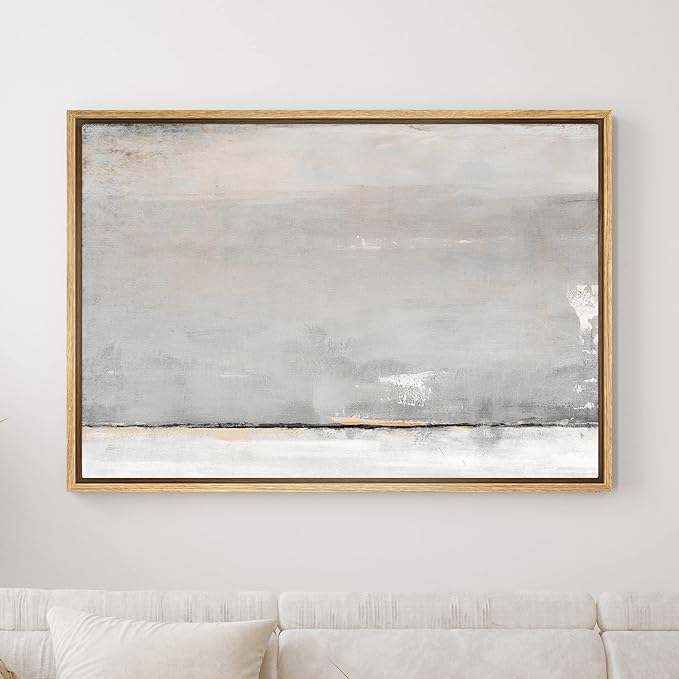 SIGNWIN Framed Canvas Print Wall Art Pastel Gray Yellow Watercolor Landscape Abstract Shape Illustrations Modern Art Decorative Contemporary Minimal for Living Room, Bedroom, Office - 16"x24" Natural