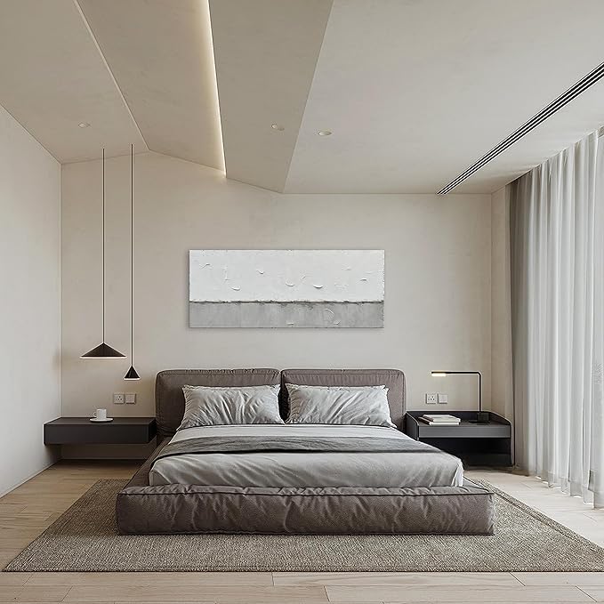 NANKAI Art A large modern art painting in a minimalist grey and white style, suitable for wall decoration in homes or offices. 24x60 inches