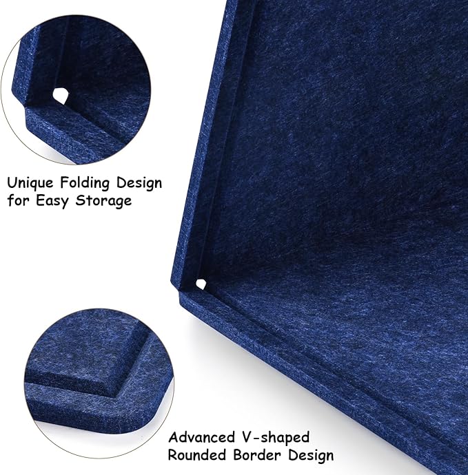 Large Bulletin Board, Foldable 60x36 Inches Cork Board Alternative, Large Felt Board Decorative Pin Board for Wall, Foldable Photo Board Self-Adhesive Vision Board with 36 Pushpins Dark Blue