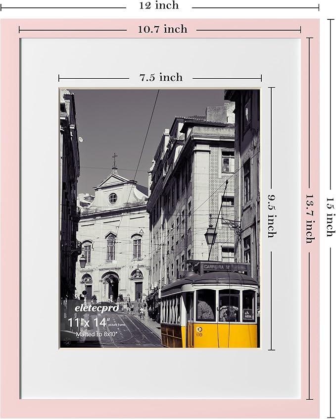 eletecpro 11x14 Picture Frames Set of 10, Picture Frame Collage Wall Decor Display 8x10 Photo with Mat or 11x14 without Mat, Home Decor Gallery Wall Frame for Wall Mounting, Pink