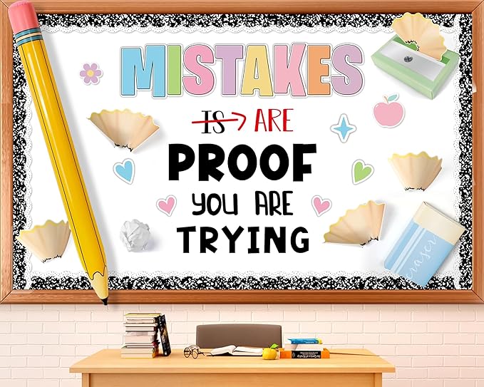 3D Back to School Bulletin Board Set with Pencil Balloon Inspirational Educational Classroom Decor Mistakes are Proof You are Trying Bulletin Board for Teacher Supplies Composition Notebook