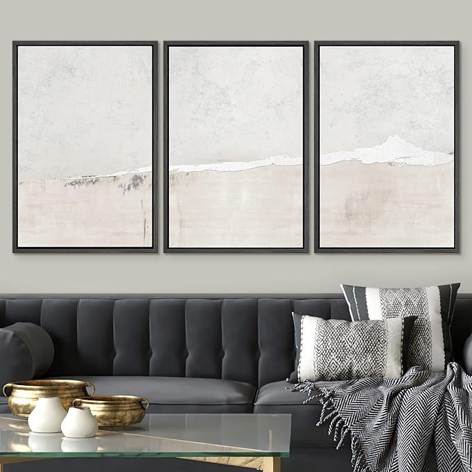 SIGNWIN Framed Canvas Print Wall Art Set Industrial Grunge White Gray Landscape Shapes Abstract Illustrations Modern Art Decorative Nordic Zen for Living Room, Bedroom, Office - 24"x36"x3 Black