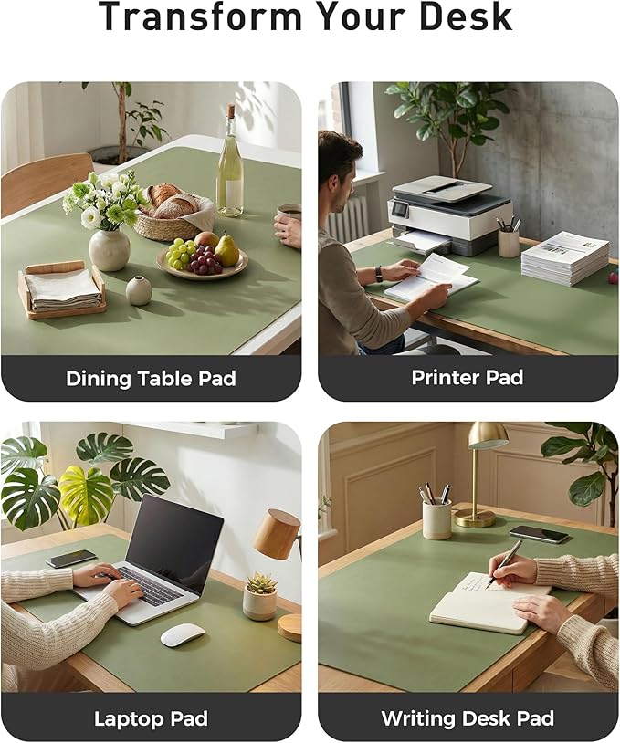 Aothia Faux Leather Desk Mat - Large Mouse Pad, Non-Slip PU Leather Blotter, Waterproof Writing Surface for Office and Home (Olive Green, 63" x 17")
