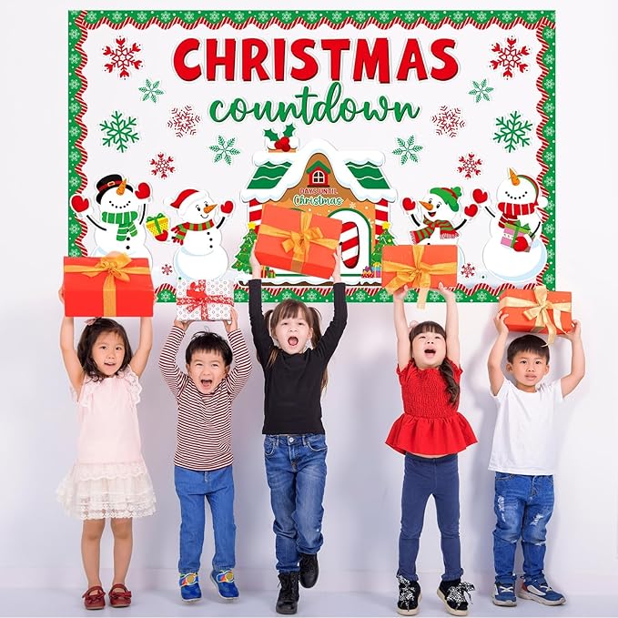gisgfim Christmas Bulletin Board Decorations Snowman Paper Cutouts Merry Christmas Count Down Bulletin Board Set for Classroom School Door Xmas Winter Holiday Home Wall Decor Supplies