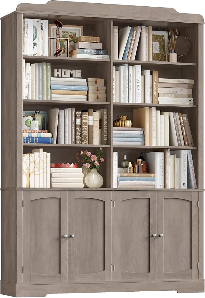 FACBOTALL 73.1" Tall Bookcase and Bookshelf, Wide Bookshelf with Doors and Adjustable Shelves, 6 Tier Large Bookshelfs with Storage, Tall Storage Cabinet for Living Room, Home Office, Wash Gray