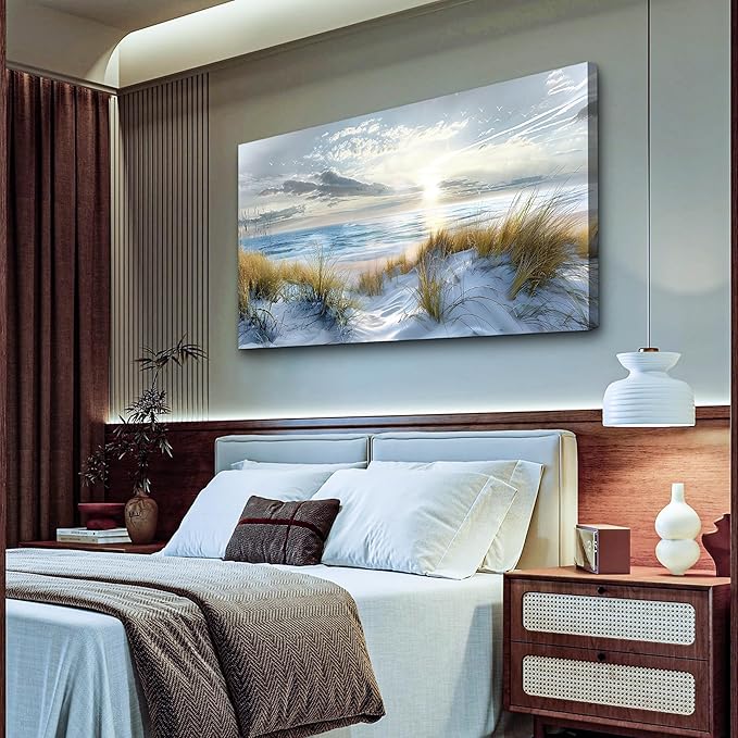 Lapremoly Wall Decor For Bedroom Large Wall Art For Living Room Modern Office Wall Decorations Ocean Beach Wall Painting Blue Sea Landscape Picture Canvas Prints Artwork Hotel Canvas Art Wall Decor