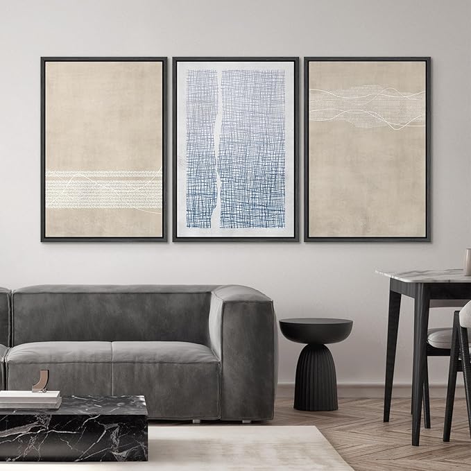 SIGNWIN Framed Canvas Print Wall Art Set Tan Blue Geometric Landscape Abstract Shapes Cozy Neutral Modern Art Decorative Boho Relax/Zen Nordic for Living Room, Bedroom, Office - 16"x24"x3 Black