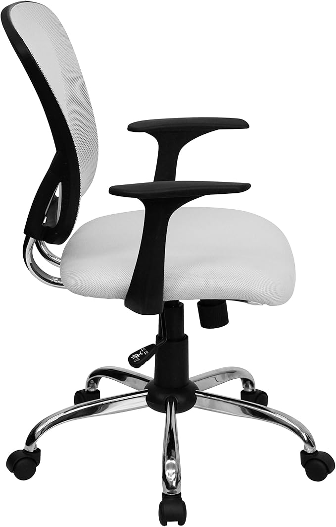 Flash Furniture Alfred Mid-Back White Mesh Swivel Task Office Chair with Chrome Base and Arms