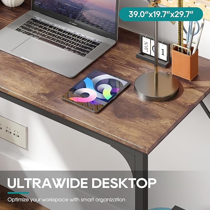 BestOffice Computer Desk,Home Office Desk, Modern Simple Style for Home Office Study Writing (Brown, 39 Inch)
