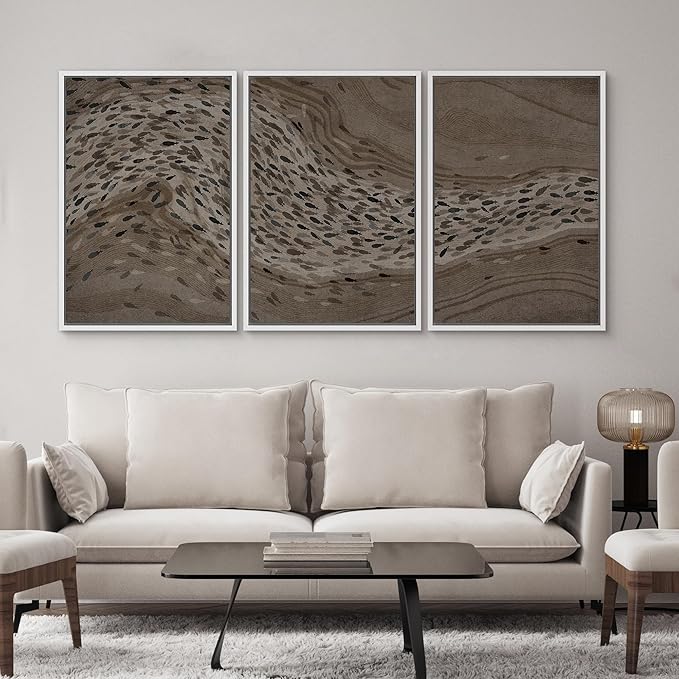 SIGNWIN Framed Canvas Print Wall Art Set Bison Migration African Animal Migration in Brown and Black Illustrations Modern Art Decorative Abstract for Living Room, Bedroom, Office - 24"x36"x3 White