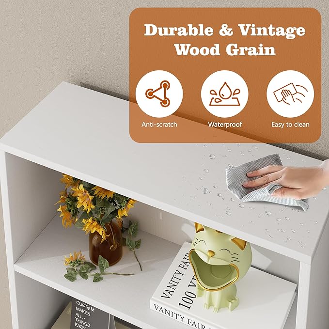 Vongrasig 6-Tier Open Bookcase and Bookshelf with Doors, Floor Standing Farmhouse Display Storage Shelves 71 Inch Wood Tall Bookcase for Home Office, Living Room, Bed Room, White