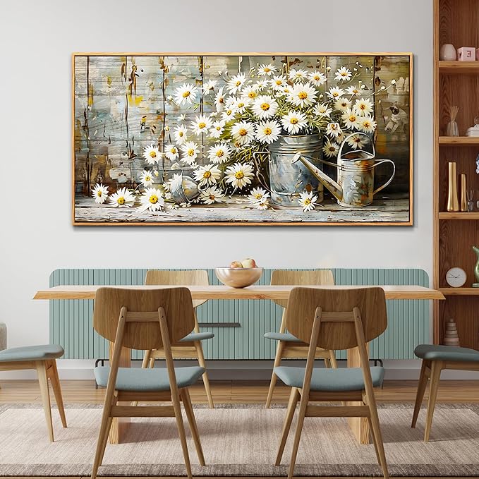 PHAOHUAXM Large Canvas Wall Art For Living Room Wall Decoration Printing Artwork Retro White Flower Dining Room Bedroom Bathroom Kitchen Wall Painting Home Decoration Aesthetics 30x60 In Wood Frame
