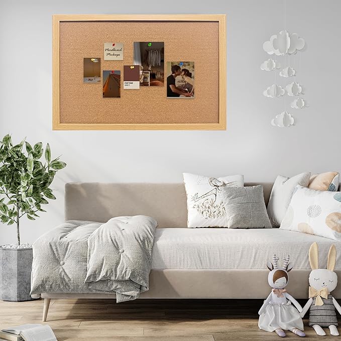 Cork Bulletin Board, 48x36 Inches Hanging Cork Board Wooden Framed with Pins for Wall, Dorm Room, Office, Home Decor – Natural Cork & Black Frame
