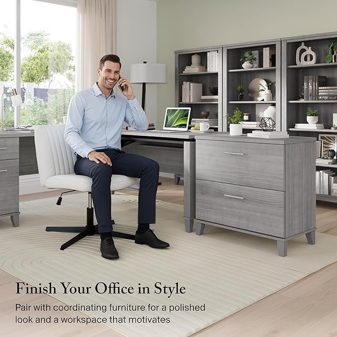 Bush Home 2 Drawer Lateral File Cabinet, Letter and Legal-Size Document Storage for Home or Professional Office, Somerset Collection, Platinum Gray