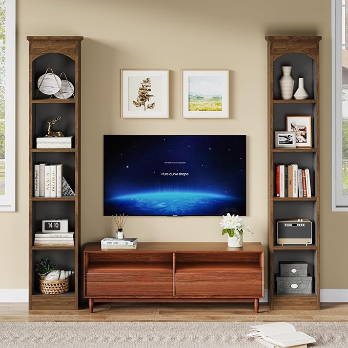 Tribesigns 70.9-Inch Tall Narrow Bookcase, 5-Tier Cube Bookshelf with Storage, Modern Slim Corner Display Shelves for Home Office, Living Room, Walnut Brown