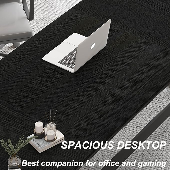 HSH 70.8" Black Computer Desk, Large Modern Workstation Home Office Desk, Long Industrial Study Gaming Work Writing Desk for 2 Person, Farmhouse Double Wood Executive Pc Table with Storage in Bedroom