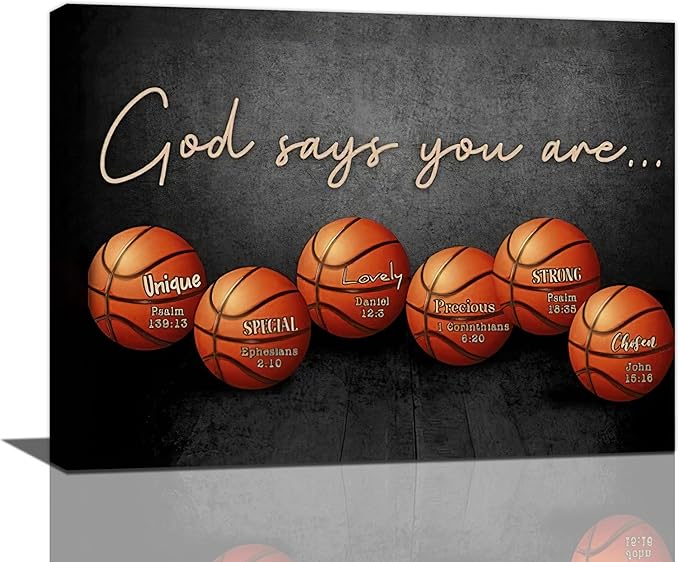 Inspirational Basketball Boys Room Wall Art Motivational Sports Basketball Pictures Wall Decor God Says You Are Canvas Print Painting Modern Home Artwork For Dorm Gym Bedroom Framed 16"x12"