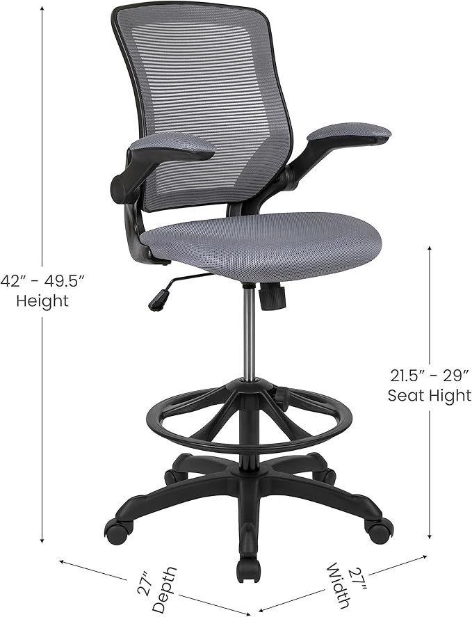 Flash Furniture Kale Mid-Back Swivel Office Chair with Height Adjustable Foot Ring and Lumbar Support, Mesh Executive Chair with Armrests, Dark Gray