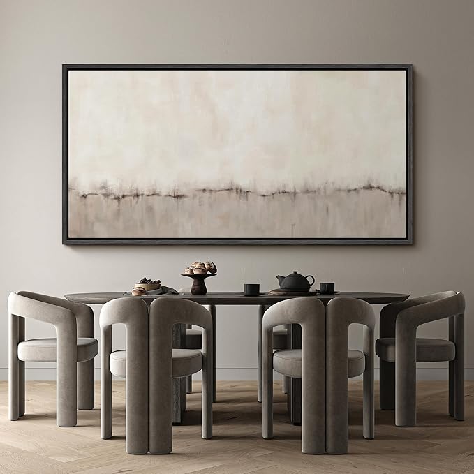 SIGNFORD Extra Large Framed Canvas Minimalist Neutral Soundwave Abstract Illustrations Modern Art for Living Room, Bedroom, Office - 60"x30"
