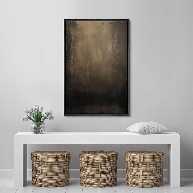 SIGNFORD Framed Canvas Print Wall Art Dark Abstract Moody Minimalist Illustrations Modern Art Decorative Bohemian Relax/Calm for Living Room, Bedroom, Office - 16"x24" Black