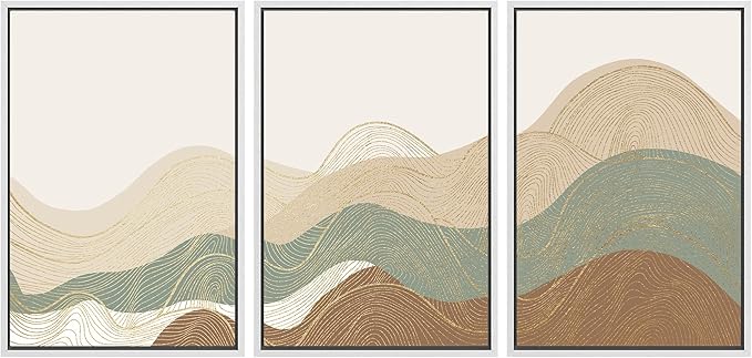 SIGNWIN Framed Canvas Print Wall Art Set Multicolor Geometric Wave Collage Abstract Shapes Illustrations Modern Art Decorative Nordic Zen Chic for Living Room, Bedroom, Office - 16"x24"x3 White