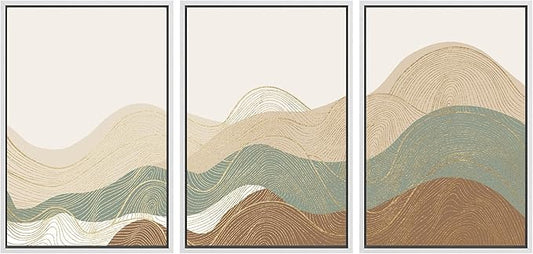 SIGNWIN Framed Canvas Print Wall Art Set Multicolor Geometric Wave Collage Abstract Shapes Illustrations Modern Art Decorative Nordic Zen Chic for Living Room, Bedroom, Office - 16"x24"x3 White