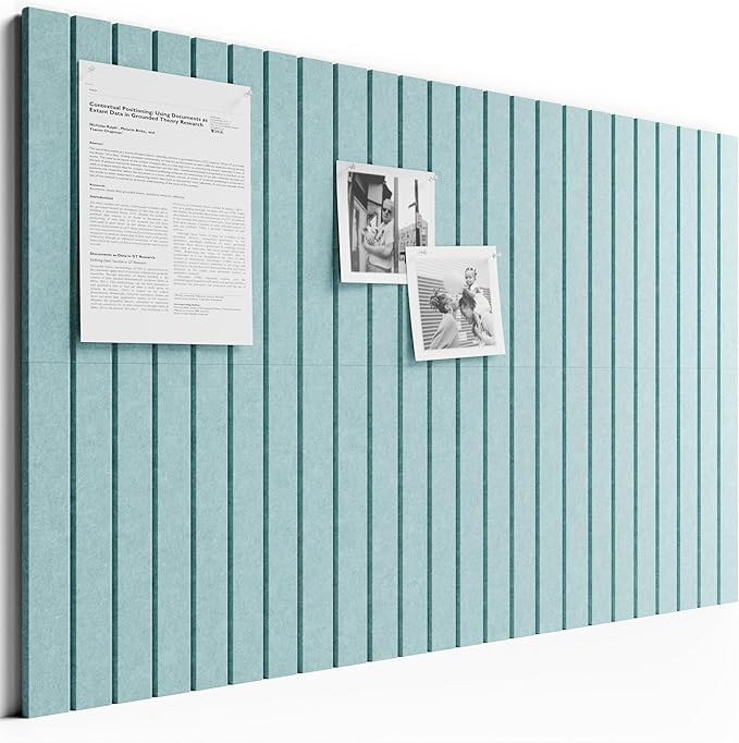 Bumusty Large Cork Board Alternative-36 x 24" Felt Bulletin Board Tiles, with 30 Pushpins, 40 Adhesive Tabs, 6-Pack Slat Wall Paneling, Cork Boards for Office Push Pin Board Felt Board-Aqua Blue