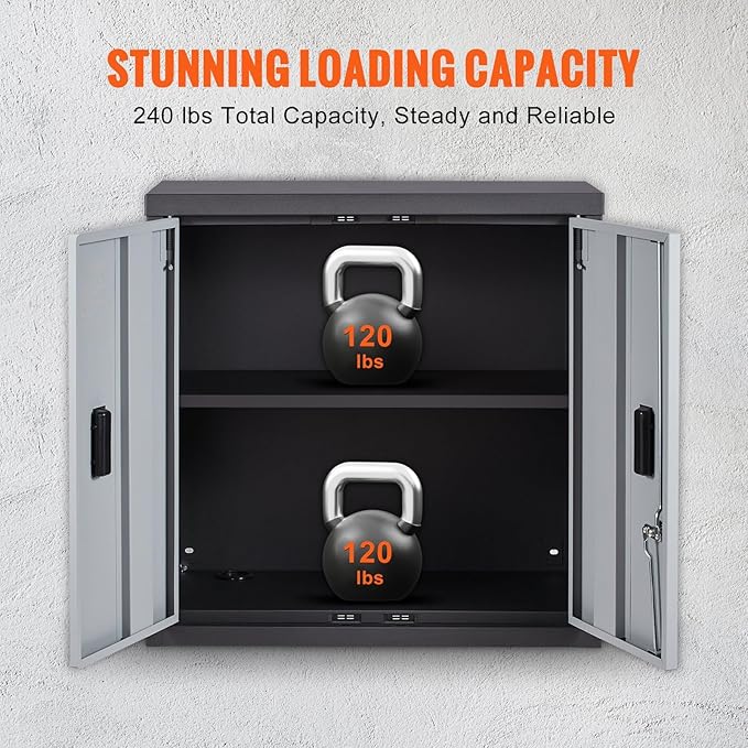 Foldable Wall Cabinet, Metal Garage Cabinet Wall Mounted Small Cabinet 240 LBS Loading Capacity Adjustable Shelf Magnetic Door File Locker for Garage Office Home Black