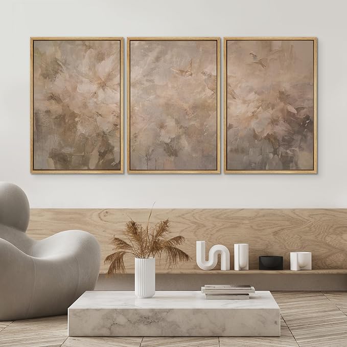SIGNWIN Framed Canvas Print Wall Art Set Soft Neutral Abstract Floral Illustrations Modern Art Decorative Boho Relax/Zen Nordic for Living Room, Bedroom, Office - 16"x24"x3 Natural