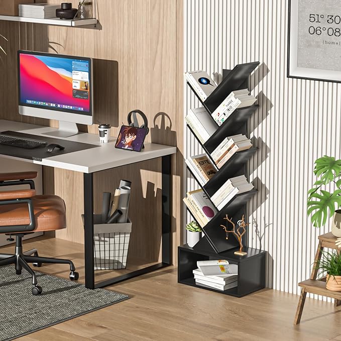 9 Tier Tree Bookshelf,Christmas Green Bookcase for Narrow Space, Storage Organizer Floor Standing Bookshelves for Books, Tall Book Case for Home Office, Living Room, Bedroom