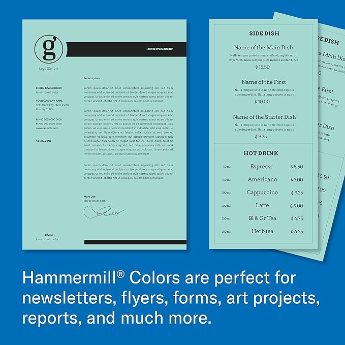 Hammermill Colored Paper, 20 lb Turquoise Printer Paper, 8.5 x 11 - Made in the USA, Pastel Paper, 103820R - 1 Ream (500 Sheets)