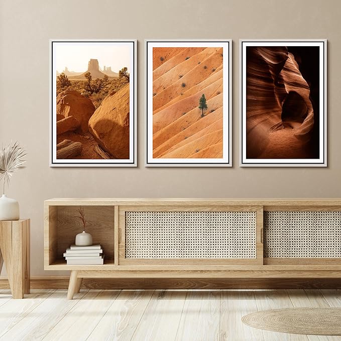 SIGNFORD Framed Wall Art Print Set Southwest Desert Landscape Canyon and Mesa Digital Art Modern Art Contemporary for Living Room, Bedroom, Office - 16"x24"x3 White