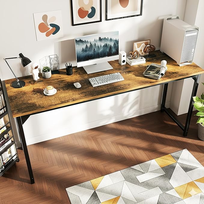 OLIXIS 63 Inch Computer Office Desk for Small Spaces, Writing Gaming Work Desk Modern Study Table with Storage Bag & Headphone Hook Home Bedroom, Rustic Brown