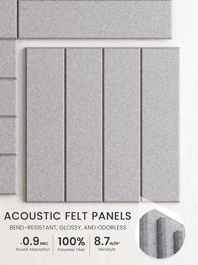 Bumusty Large Cork Board Alternative-48 x 36" Felt Bulletin Board Tiles, with 30 Pushpins, 70 Adhesive Tabs, 12-Pack Slat Wall Paneling, Cork Boards for Office Push Pin Board Felt Board-Soft Gray