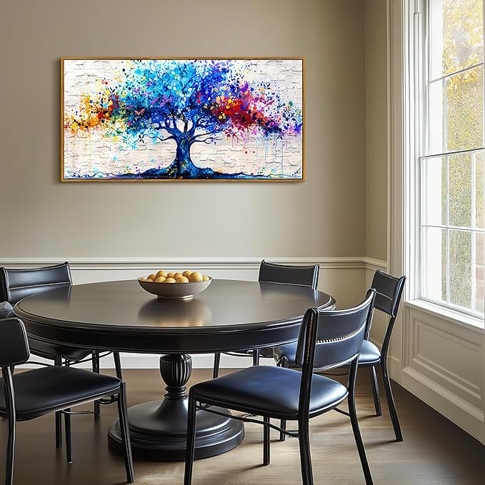 SERIMINO Tree of Life Framed Wall Art Prints, Colorful Tree Abstract Large Artwork, Nature Plant Canvas Art Wall Decor, Modern Graffiti Aesthetic Wall Pictures for Living Room Bedroom Office 24"X48"