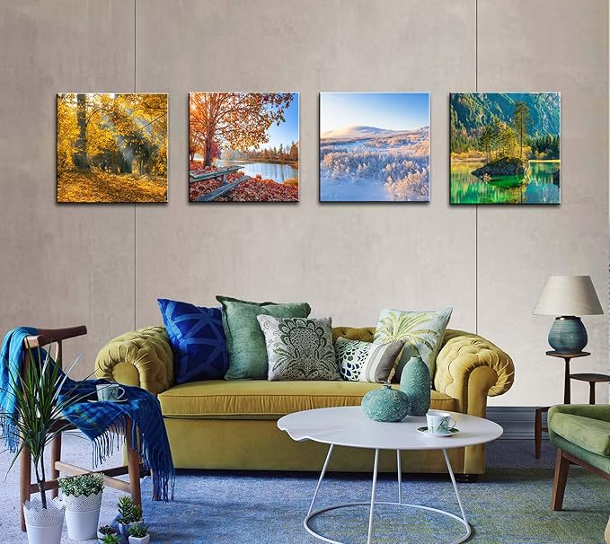 OKEXCKK Four Seasons Landscape Canvas Wall Art Decor - Spring Summer Autumn Winter Colorful Tree Painting Modern Nature Forest Prints Artwork Picture for Bathroom Office Decoration
