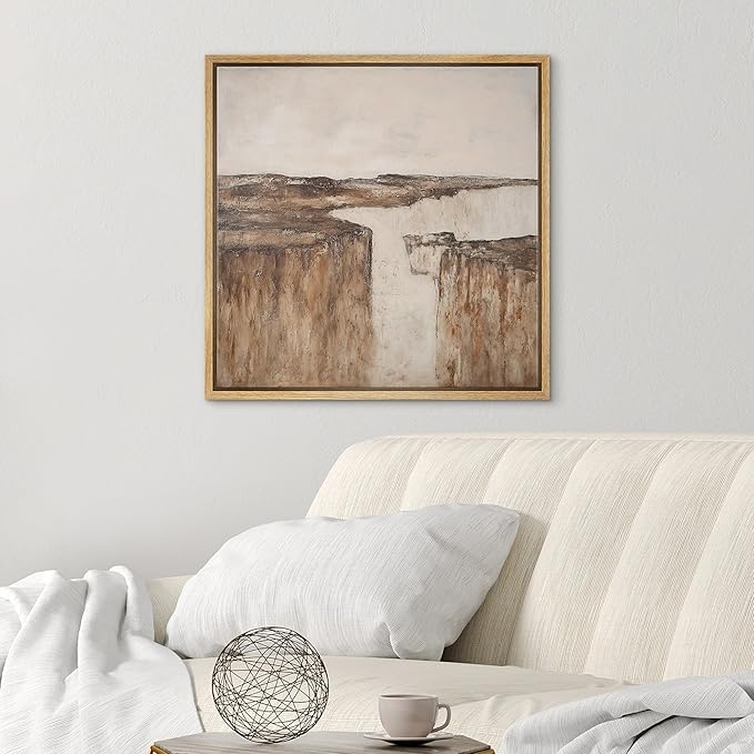 SIGNWIN Framed Canvas Print Wall Art Earthy Canyon Cliff Abstract Landscape Illustration Modern Art Decorative Nordic Minimal Calm/Zen for Living Room, Bedroom, Office - 24"x24" Natural