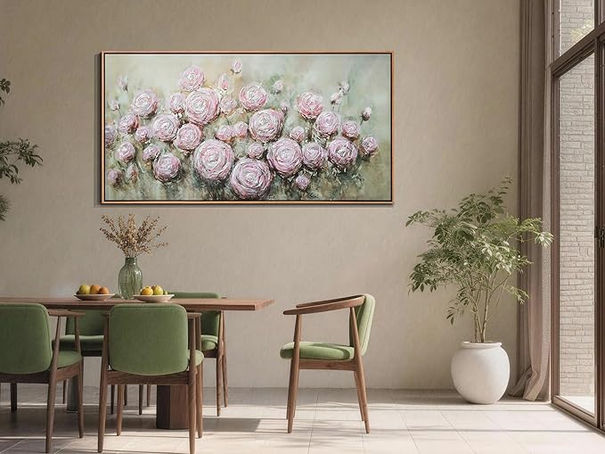 Arjun Flowers Wall Art Framed Canvas Art Wall Decor Living Room, Roses Floral Painting Textured Extra Large Bedroom Artwork Picture Home Office Dining Room, 58"x29"