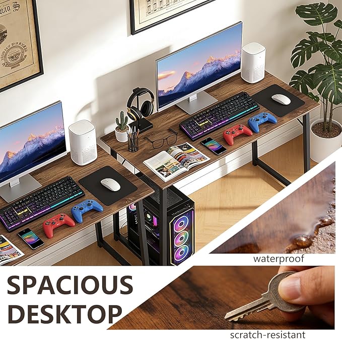 BestOffice Computer Desk,Home Office Desk, Modern Simple Style for Home Office Study Writing (Brown, 39 Inch,2 Pack)