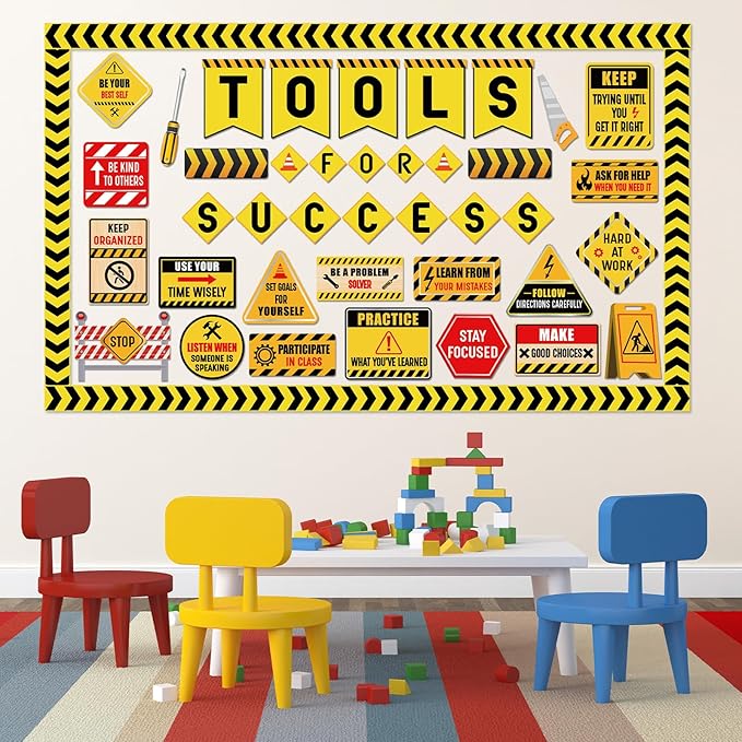 gisgfim Construction Bulletin Board Decorations Tools for Success Classroom Positive Saying Paper Cutouts Motivational Sign Bulletin Board Set for Teacher Student Welcome Back to School Decor Supplies