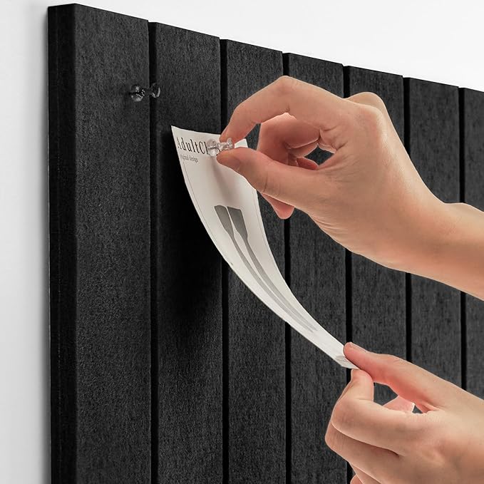 Bulletin Board, 24 x 18 inches Felt Board Decorative Pin Board, 4' x 3' Cork Board Alternative for Wall, Foldable Photo Board with 20 Pushpins - Black Stripes
