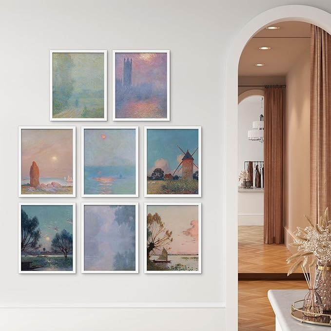 SIGNWIN Framed Poster Wall Art Set of Vintage Landscape Watercolor Nature Landscape, Rustic Framhouse Decor for Living Room, Bedroom, Office - 11"x14"x 8 White