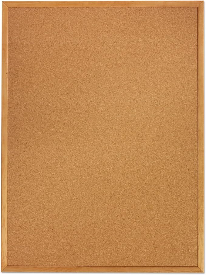 Quartet Cork Bulletin Board 60"W x 36"H Pin Board, Oak Finish Frame (305)