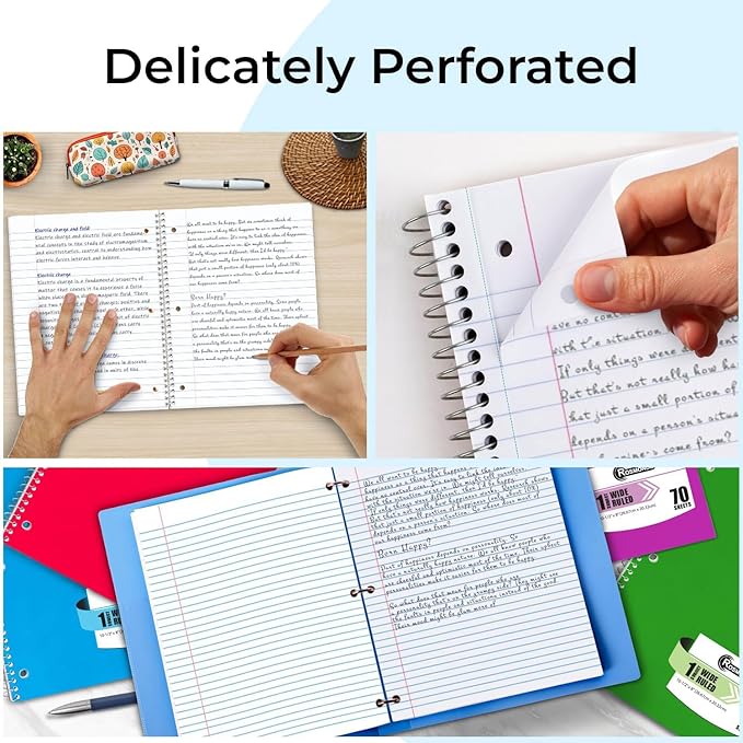 Rosmonde 5000 Packs (Pallet) 1 Subject Notebooks, Spiral Notebook Bulk, Wide Ruled, 70 Sheets (140 pages), 8 x 10-1/2", Bulk Spiral Notebooks for School Districts & Office, 4-7 Days Transit