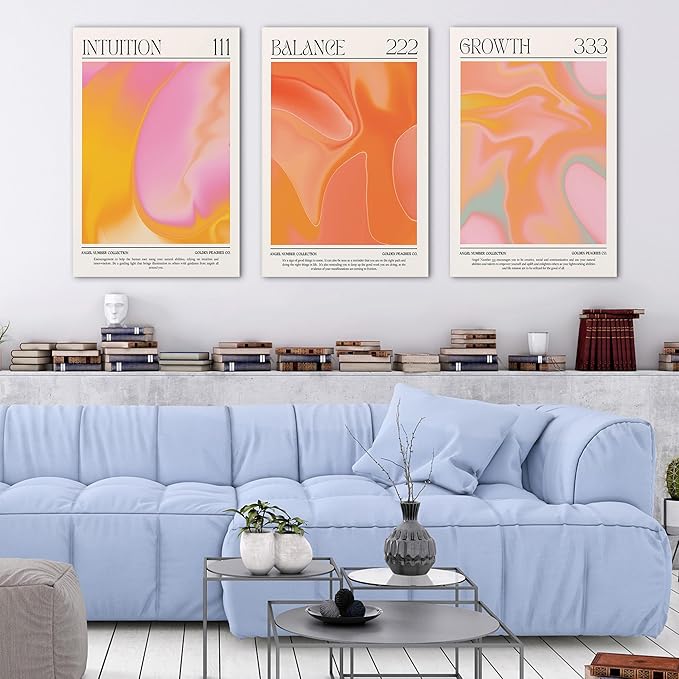 Colorful Gradient Angel Numbers Poster Canvas Print Artwork Room Decor for Bedroom Aesthetic, 3 Piece Framed Inspirational Minimalist Art Paintings Decor for Bedroom Office 20"x30" x 3 Pcs