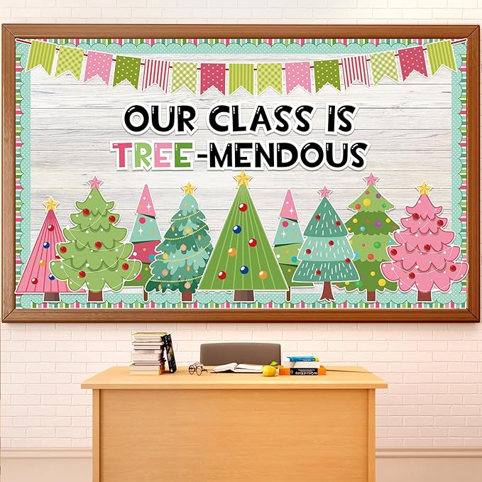 gisgfim Merry Christmas Tree Paper Cutouts Winter Tree Classroom Bulletin Board Set for Xmas Winter Holiday Party School Home Wall Decor Supplies